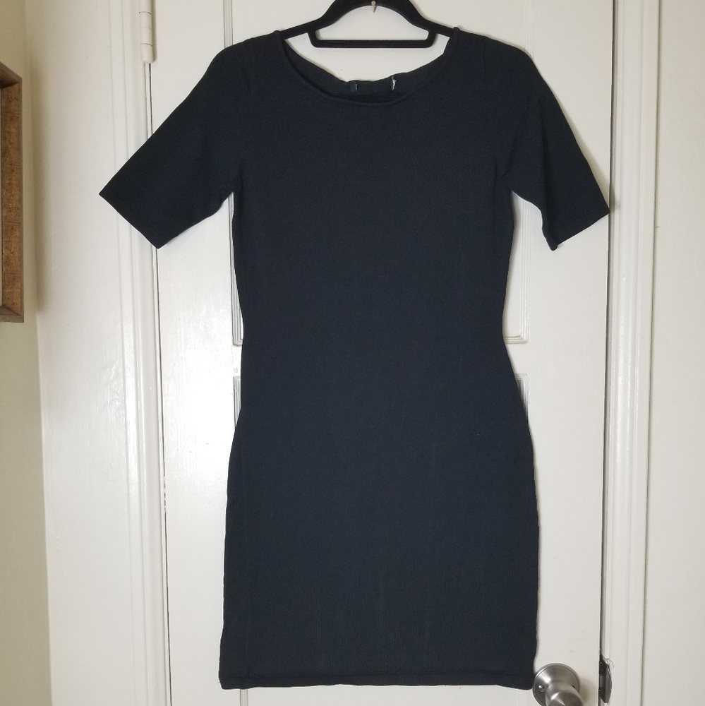 LAUREN RALPH LAUREN S black short sleeve bodycon midi dress